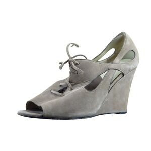 Jessica Bennett Womens Wedge Size 8 Brown Leather Peep Toe Cutout Dress Shoe